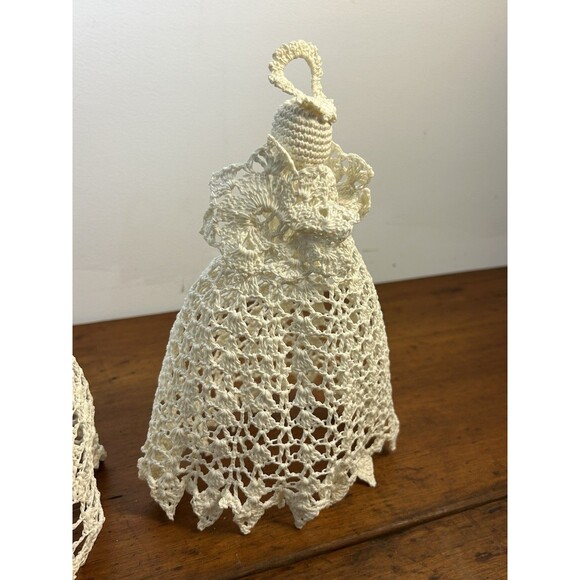 Lot Of 2 Vintage Crochet Angel Christmas Tree Toppers 8” And 9” Tall - Picture 3 of 8
